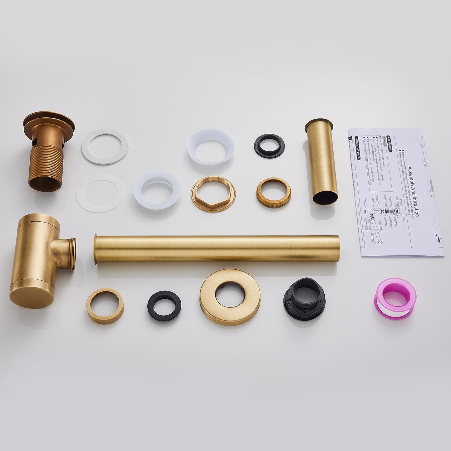 Solid Brass Adjustable 1-1/4 Bottle Trap with Overflow Drain Stopper Set, Bathroom Sink P-Trap Complete Set Sink Drain Kit Tube, Antique BST220
