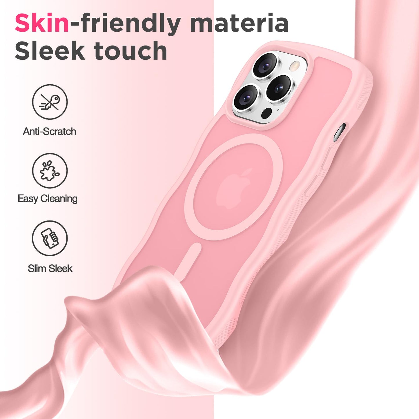Magnetic for iPhone 13 Pro Case, Compatible with MagSafe Cute Wave Non-Slip Translucent Matte Easier Grip Shockproof Phone Case for iPhone 13 Pro, Black WN420