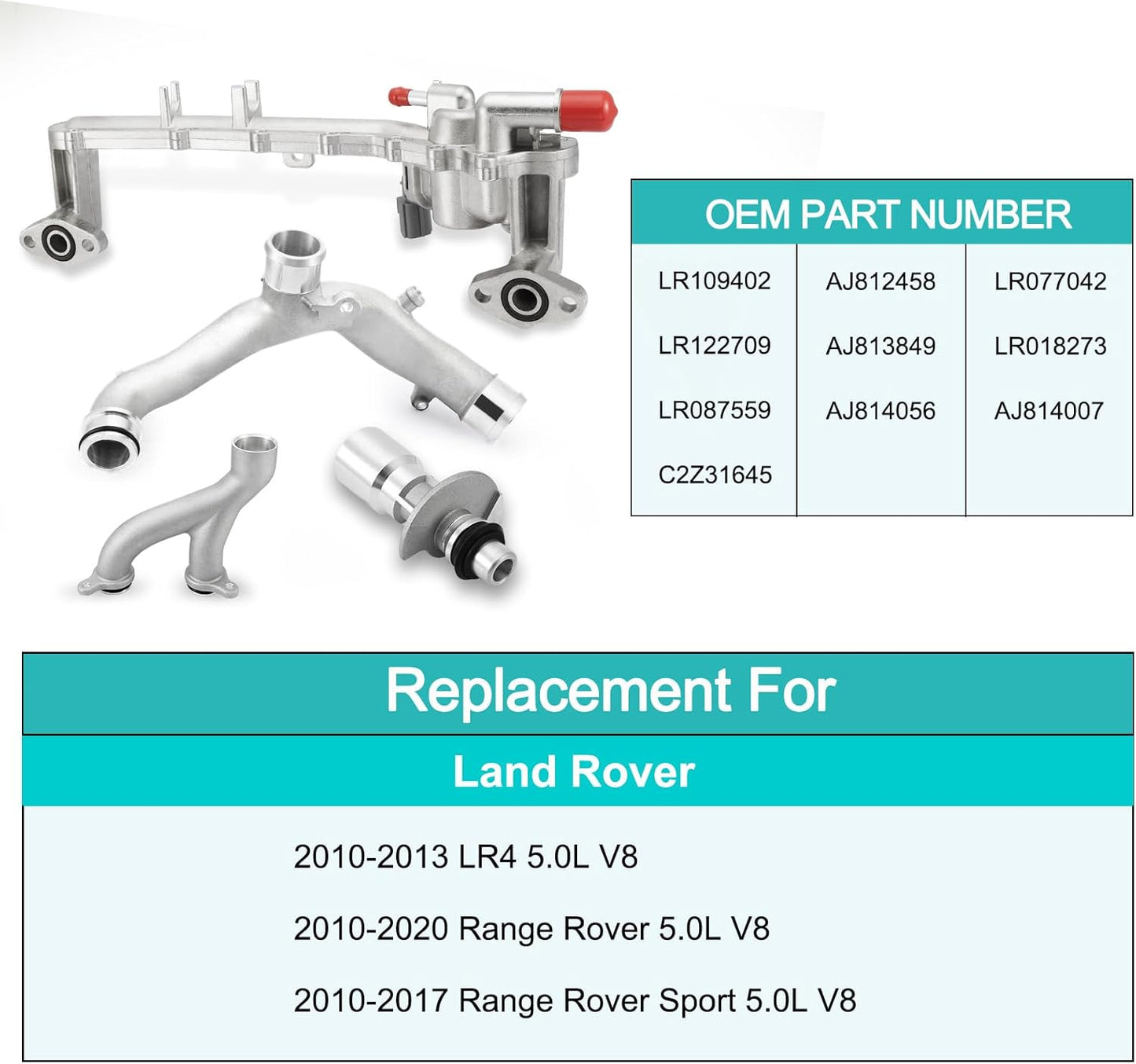 AULINK (OEM Part) LR090630 Aluminum Water Pump Thermostat Top Crossover Hose (Only Fit 5.0L) For 2010-2020 Land Rover LR4,Range Rover,Range Rover Sport 5.0L V8 LR109402 LR122709 LR087559 LR077042