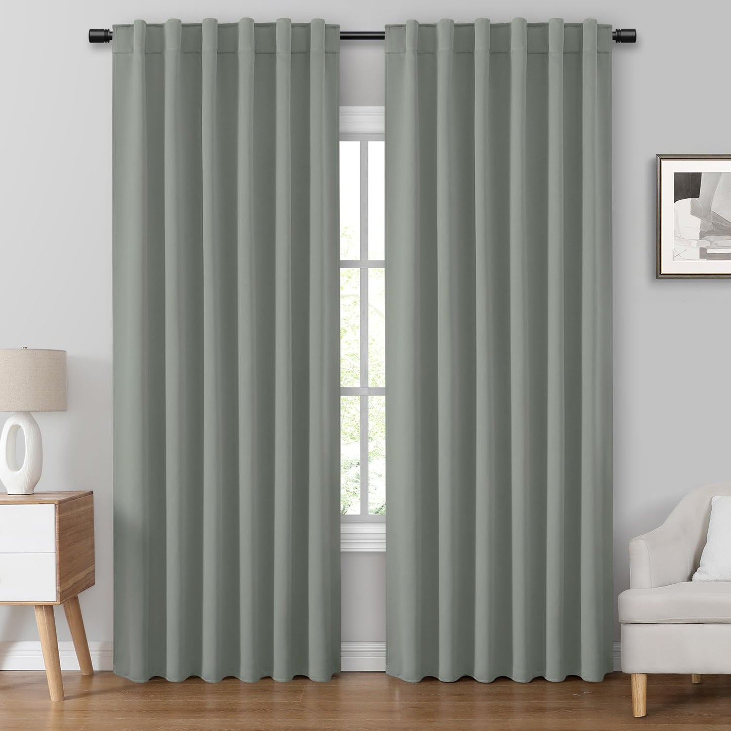 HOMEIDEAS Blackout Curtains, 2 Pages Grey Gray Room Darkening Bedroom Pinch Pleated Curtains Thermal Insulated Back Tab Rod Pocket Drapes for Bedroom, W52 x L63 BST326H