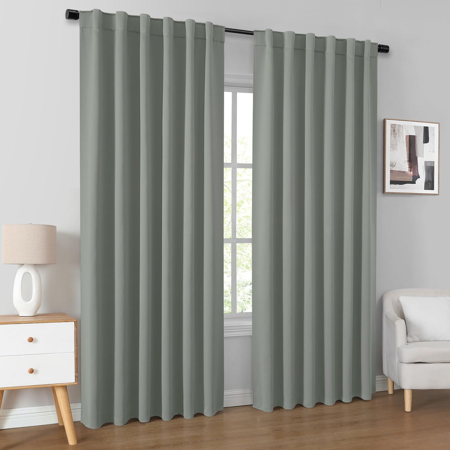 HOMEIDEAS Blackout Curtains, 2 Pages Grey Gray Room Darkening Bedroom Pinch Pleated Curtains Thermal Insulated Back Tab Rod Pocket Drapes for Bedroom, W52 x L63 BST326H