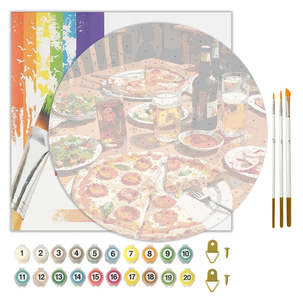 Food & Drink Paint by Numbers Kit for Adults - DIY Pepperoni Pizza and Drink Table Painting on Canvas 12x16 Inches, Acrylic Paint Set, Suitable for Beginners, Art for Kitchen Decor or Gifts BST326H