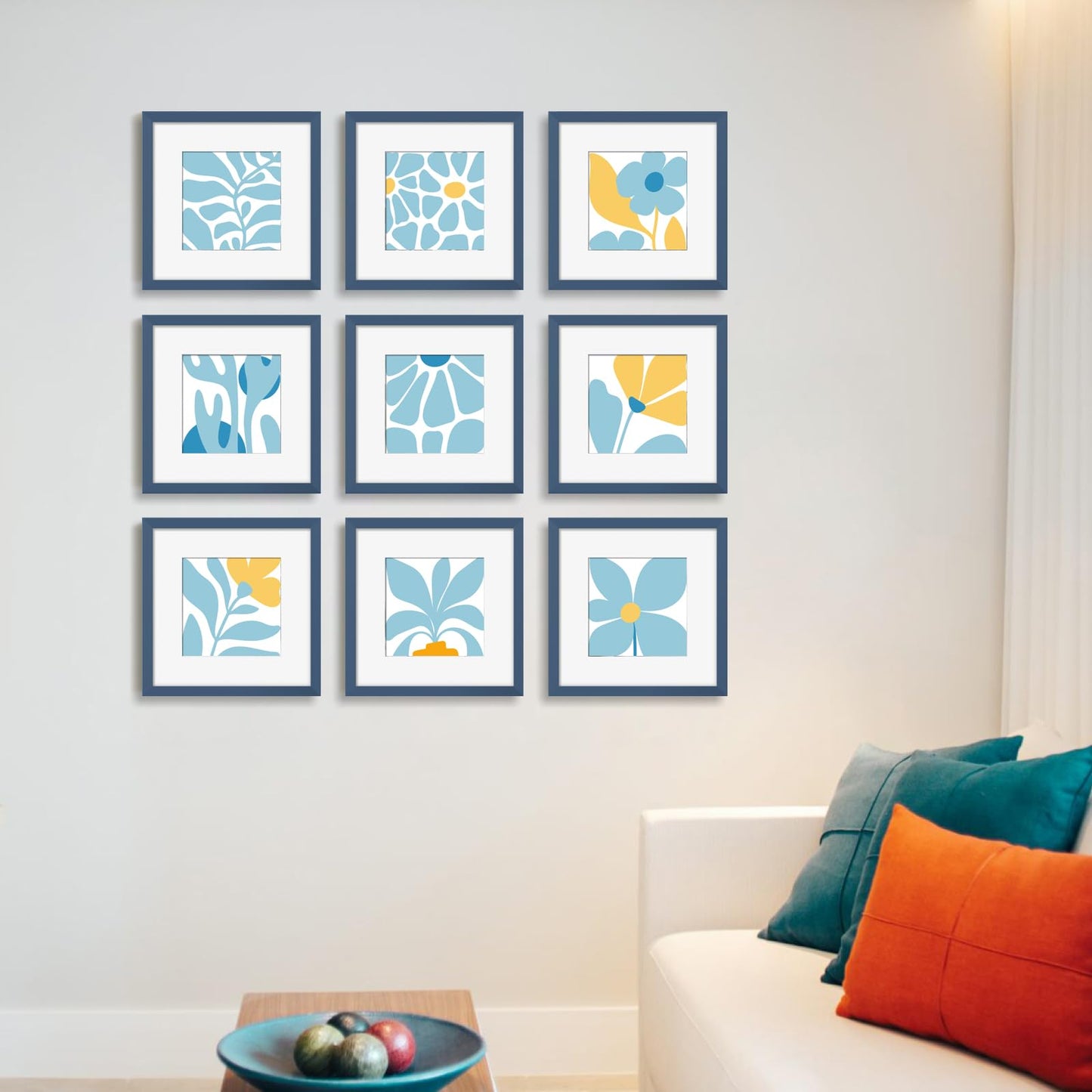 YESKAY 8x10 Picture Frame Set of 9, Display Pictures 5x7 with Mat or 8 x 10 Without Mat, Multi Photo Frames for Wall Mounting or Table Top Display, Blue BST326H