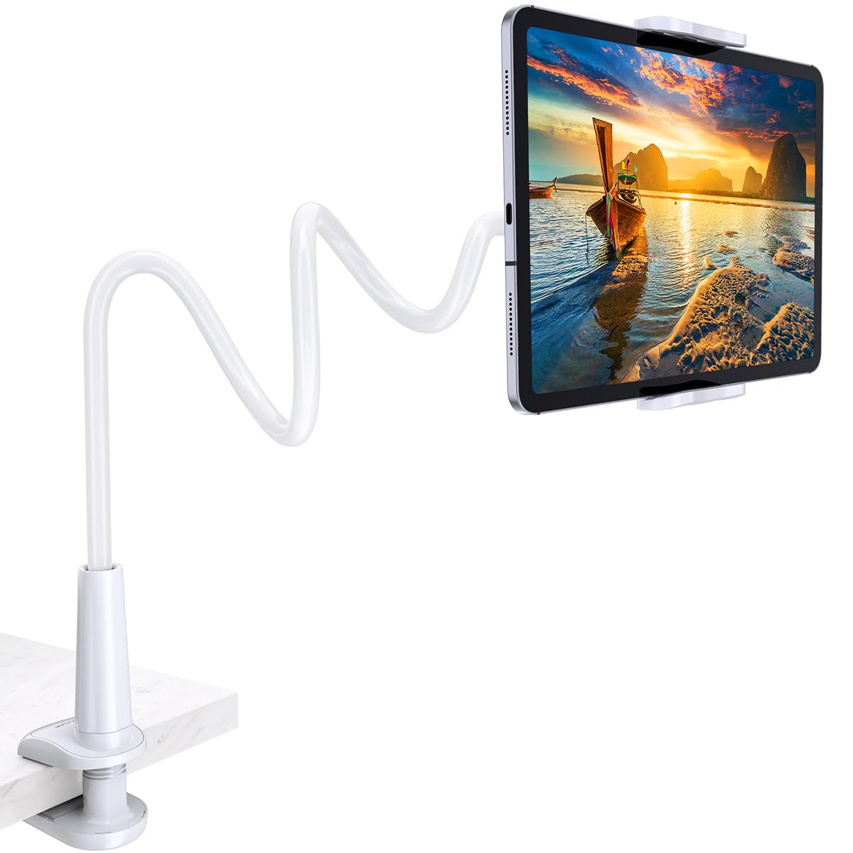 Tryone Gooseneck Kindle&Tablet Holder for Bed Hands-Free Reading on Bed Headboard for iPad, Kindle, and Switch, Flexible 30in Al-Mg Alloy Clamp Arm Stand for Tablets 4.7-10.5 in, Phone - Black - 30in DD1210