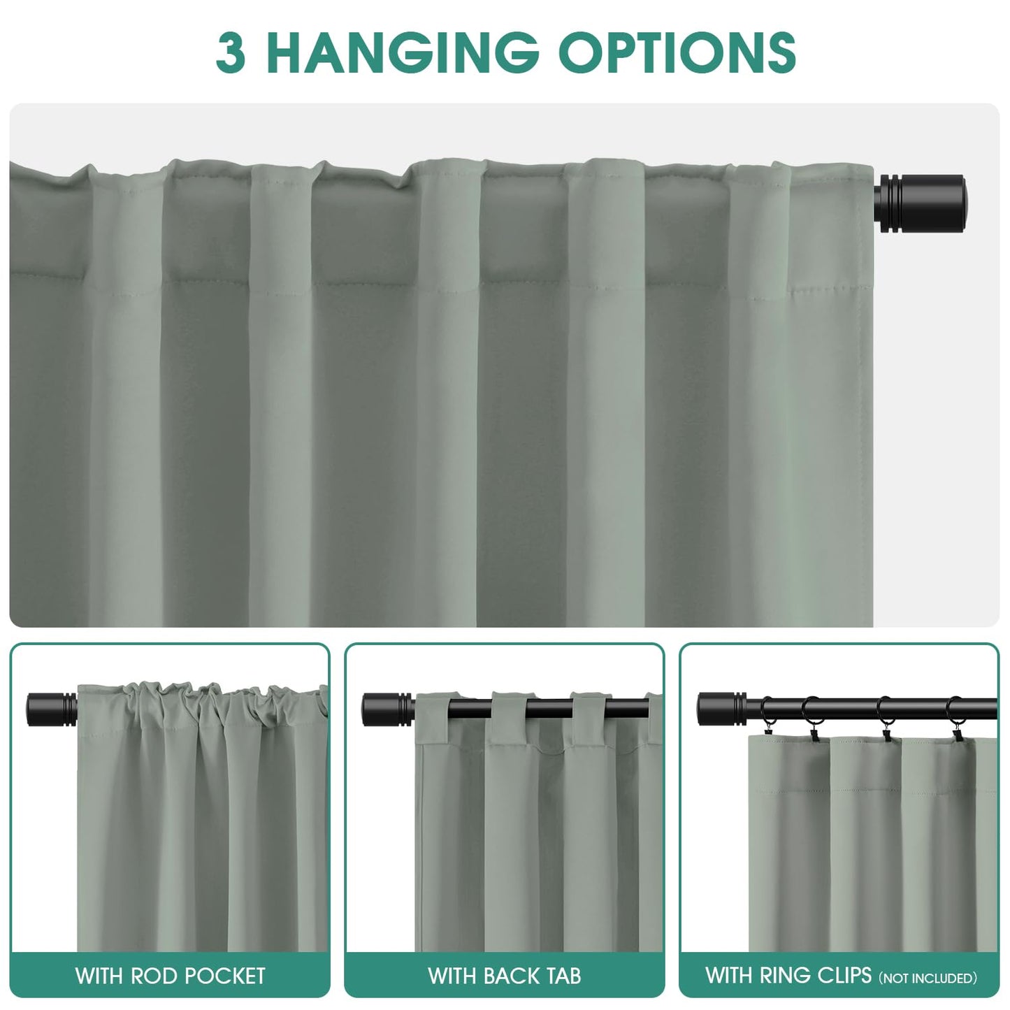 HOMEIDEAS Blackout Curtains, 2 Pages Grey Gray Room Darkening Bedroom Pinch Pleated Curtains Thermal Insulated Back Tab Rod Pocket Drapes for Bedroom, W52 x L63 BST326H