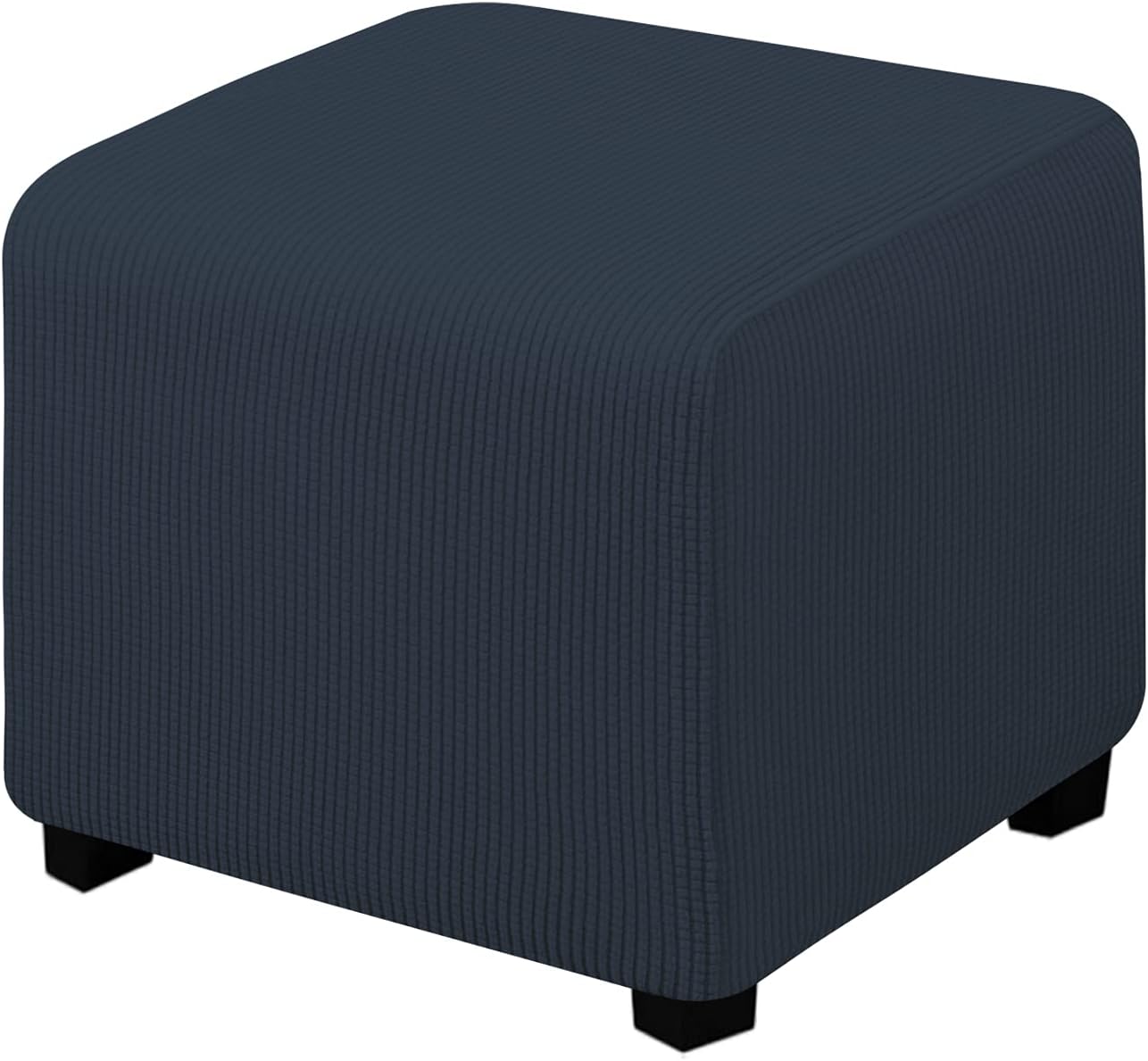 Easy-Going Stretch Square Ottoman Cover 15x15x15inch Dark Blue | Folding Storage Footstool cover Furniture Protector Soft Rectangle slipcover with Elastic Bottom BST202