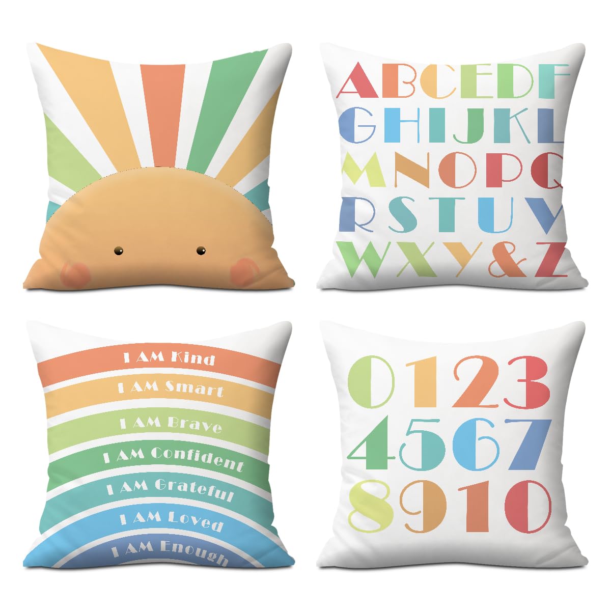 2PCs Inspirational Pillow Covers Boho Rainbow Sun Throw Pillow Covers 18x18 | Playroom Decor, Boho Sun Throw Pillow Covers, Kids Reading Nook Decor Pillowcase for Classroom Playroom Nursery BST202