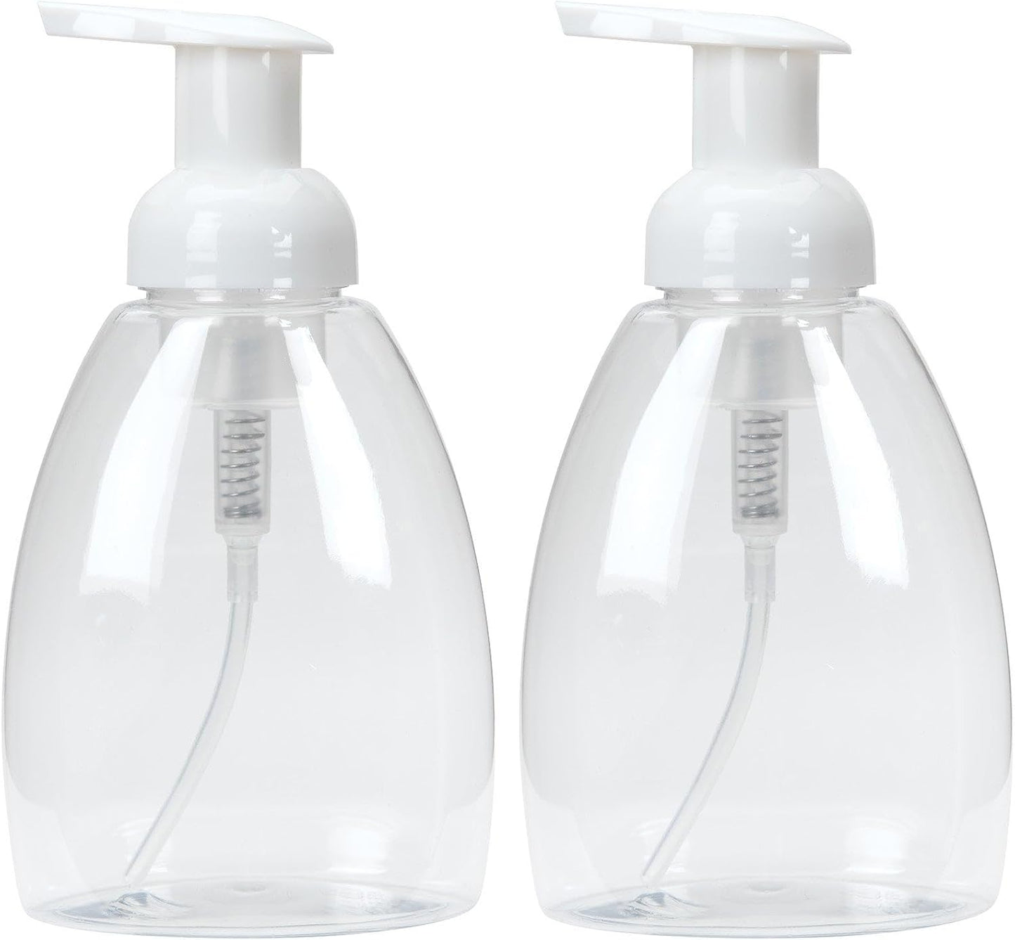 Ginger Lily Farms Foaming Soap Dispenser, Refillable Plastic Pump Bottles for Liquid Hand Soap, 12 oz. Clear Bottle with White Pump, 2-Pack WN420