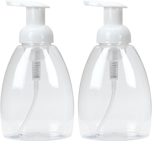 Ginger Lily Farms Foaming Soap Dispenser, Refillable Plastic Pump Bottles for Liquid Hand Soap, 12 oz. Clear Bottle with White Pump, 2-Pack WN420