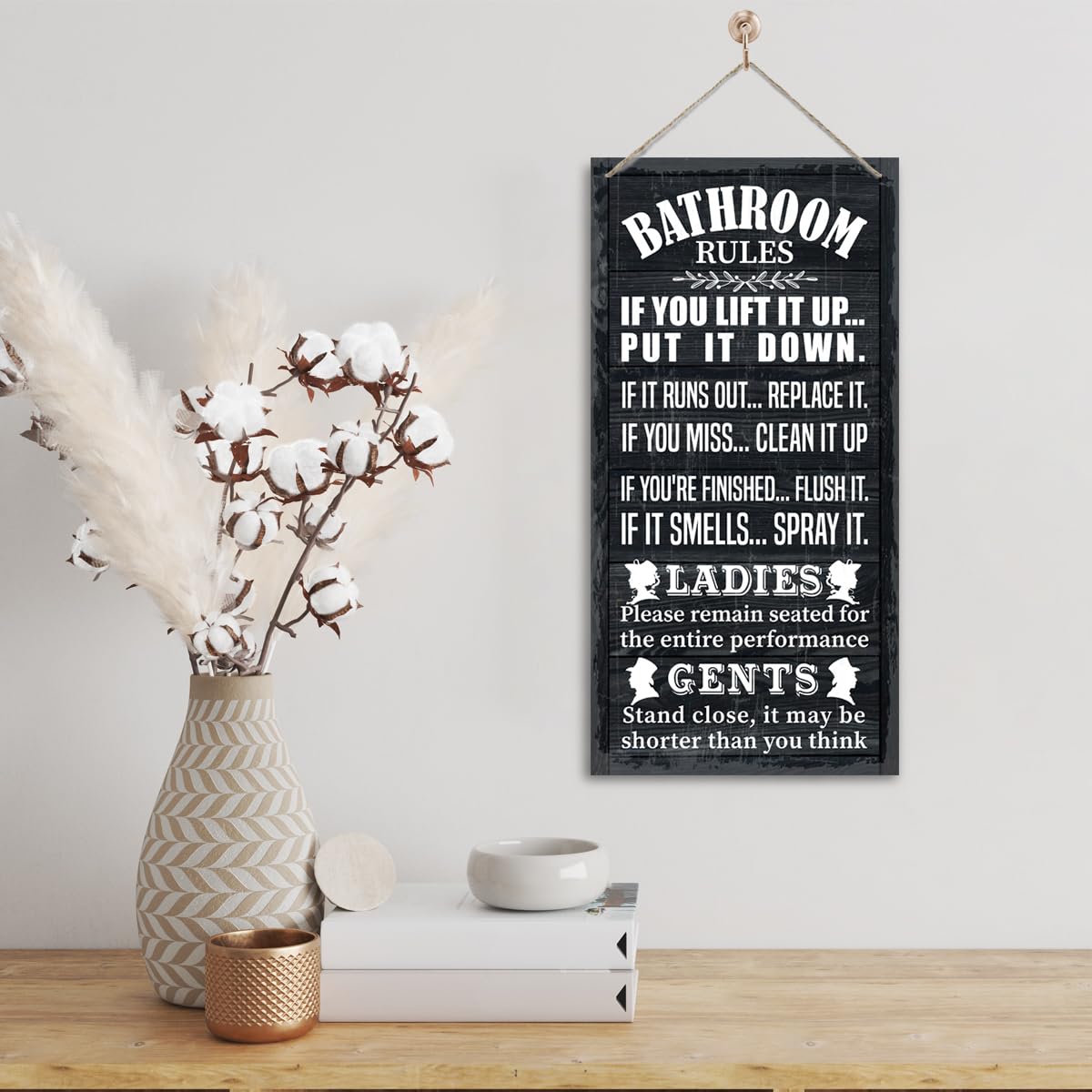 Rustic & Funny Bathroom Signs - Western & Farmhouse Bathroom Rules Wall Decor E1 BST202