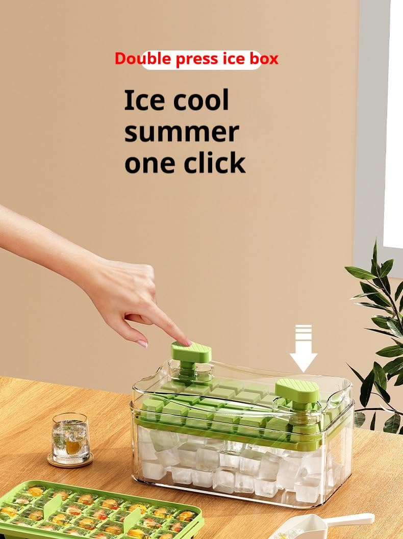 Transparent green double press ice box - large capacity plastic ice tray for families and gatherings, easy to clean, safe and hygienic, leak proof and slip resistant design BST220
