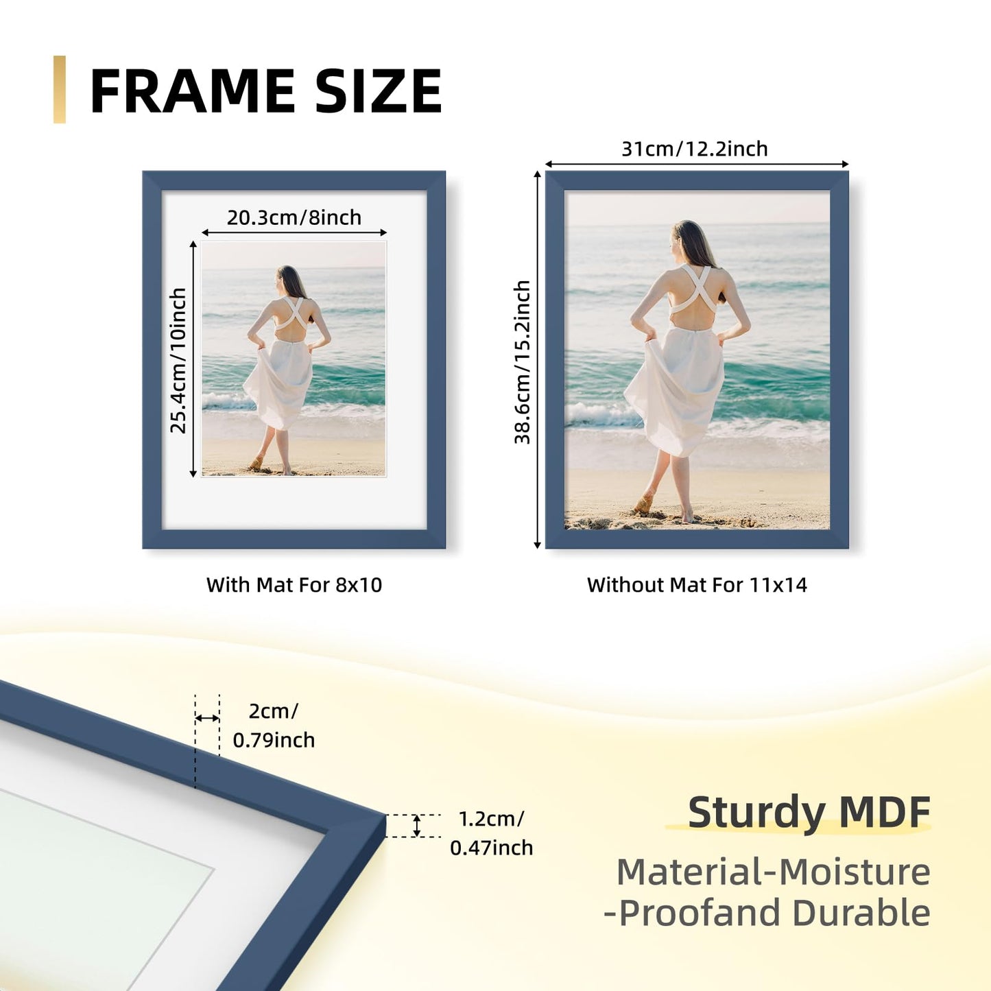 YESKAY 8x10 Picture Frame Set of 9, Display Pictures 5x7 with Mat or 8 x 10 Without Mat, Multi Photo Frames for Wall Mounting or Table Top Display, Blue BST326H