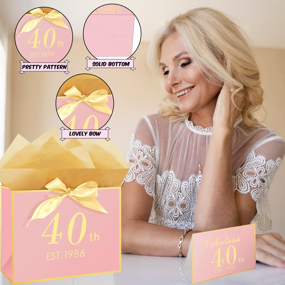 Eaureum Personalized Initial A Gift Bags for Girls Women, 13" Pink Initial A Gift Bags for Birthday Wedding Holidays Party Decorations for Her Girls Women Daughter Granddaughter Friends Wife BST326L