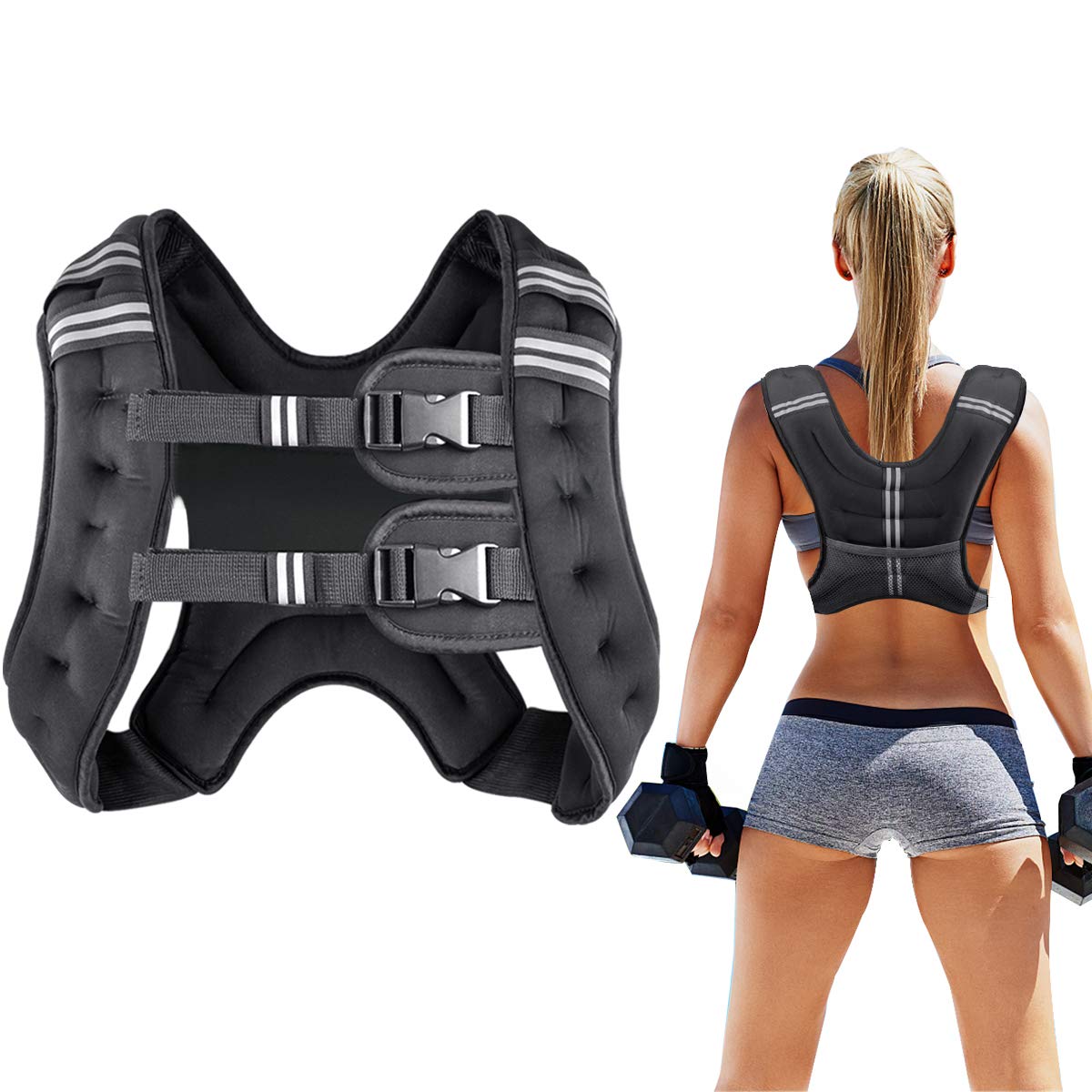 Prodigen Weighted Vest for Women and Men 8 12 16 20 25 30 Lbs with Reflective Stripe and Double Adjustable Buckle Straps Weight Vests for Strength Training, Jogging, Cardio, Weight Loss WN420