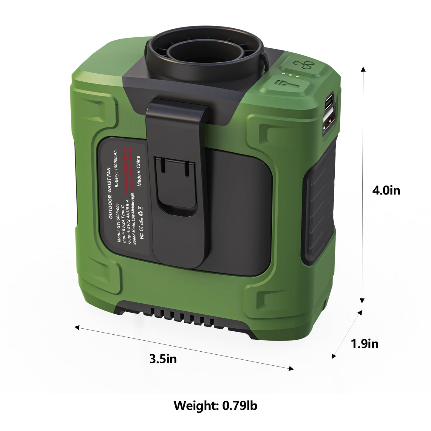 Portable Waist Fan - 6000mAh Battery, 3 Speeds, Strong Airflow, Up to 16 Hours Working Time, Portable Hands-Free Cooling Belt Clip Fan for Construction Workers, Couriers, and Campers BST202