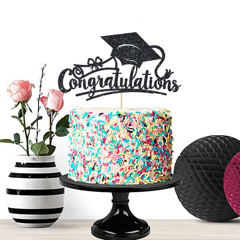 Congratulations 2026 Graduation Cake Topper Red Glittery Class of 2026 Cake Topper Congrats Grad Party Cake Decor for 2026 Senior High School College Grad Party Supplies Decorations BST220