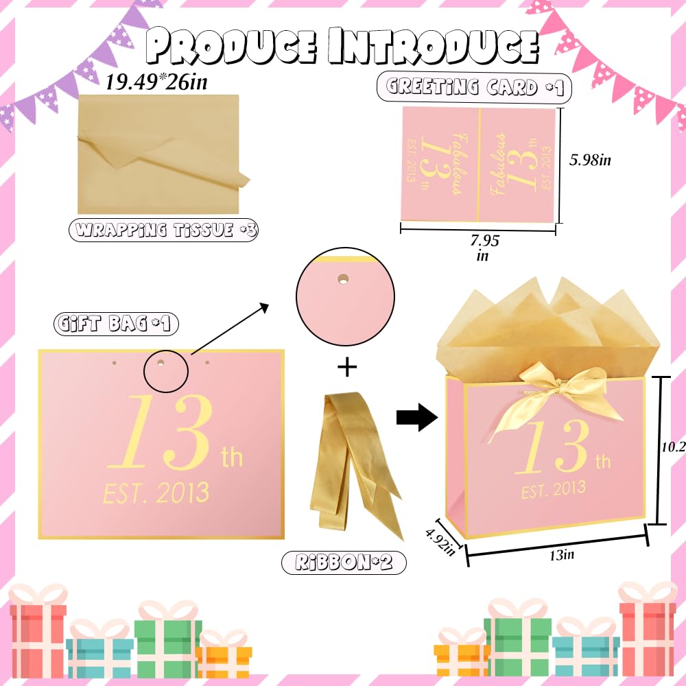 Eaureum Personalized Initial A Gift Bags for Girls Women, 13" Pink Initial A Gift Bags for Birthday Wedding Holidays Party Decorations for Her Girls Women Daughter Granddaughter Friends Wife BST326L