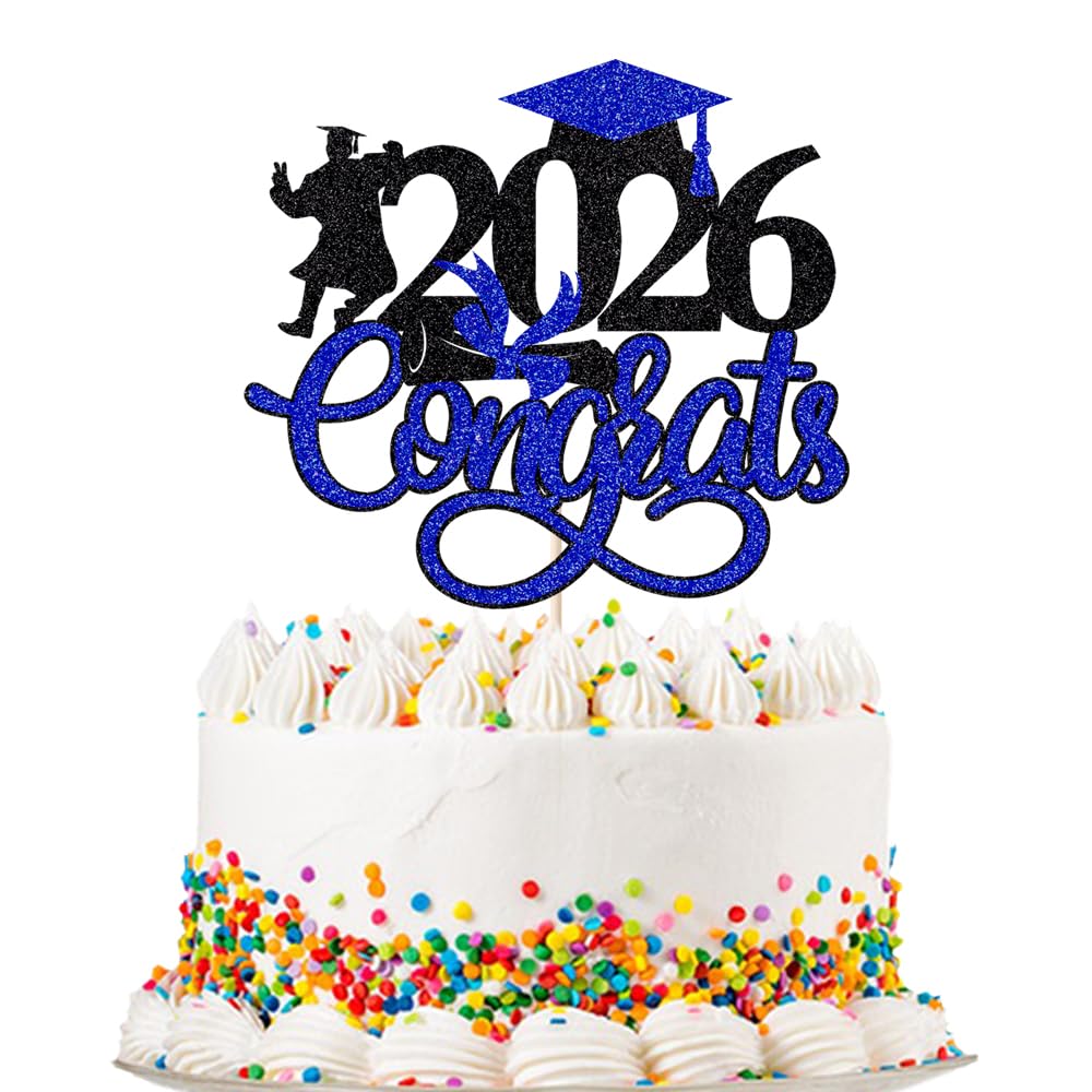 24Pcs Graduation Cupcake Topper, Glitter Class of 2026 Cupcake Topper Supplies for 2026 Congrats Grad Cap Diploma Cake Decor Graduate Celebration Party Cake Decorations Supplies (Black - 24) BST326L