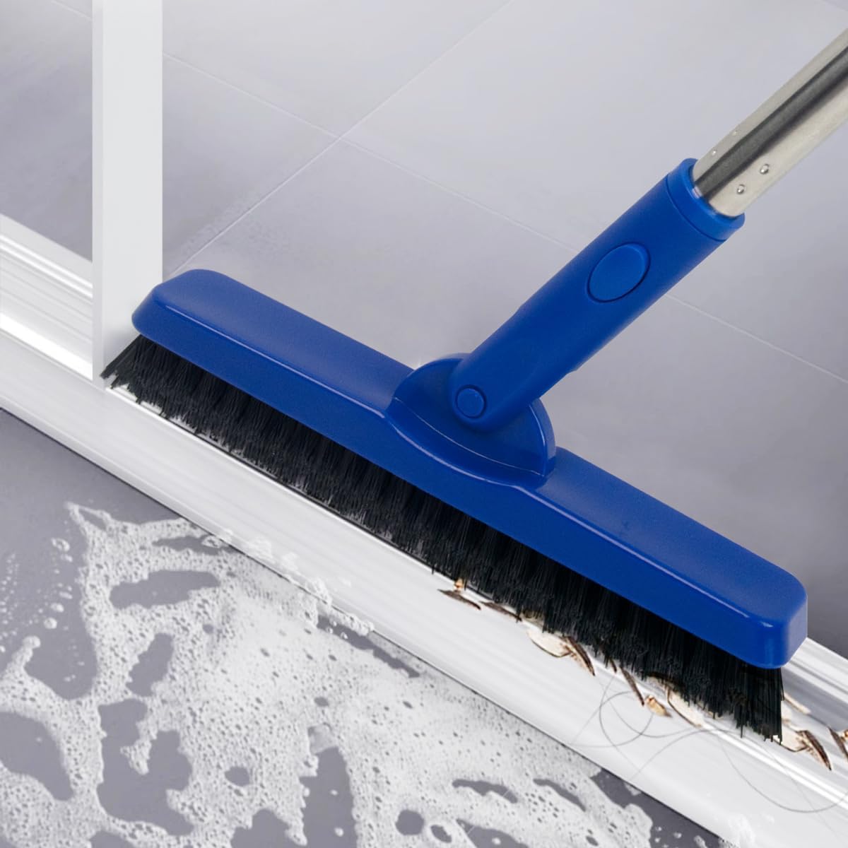 CELOX Heavy Duty Long Handle Scrub Brush, Tile Scrub Brush with Long Handle Stiff Bristles for Cleaning (Blue) BST326H