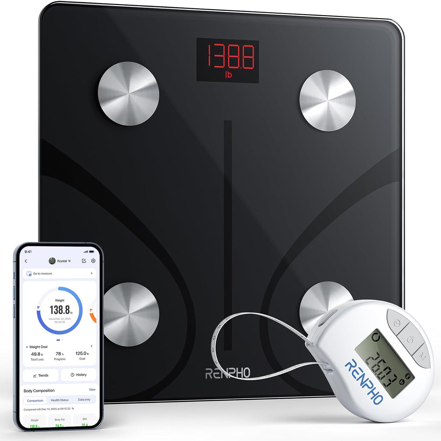 RENPHO Smart Scale for Body Weight, FSA&HSA Eligible, Bathroom Digital Scale with BMI, Body Fat, Bluetooth Fitness Equipment Sync with Apps, Accurate for Weight Loss, Home Use, 400 lbs - Elis 1