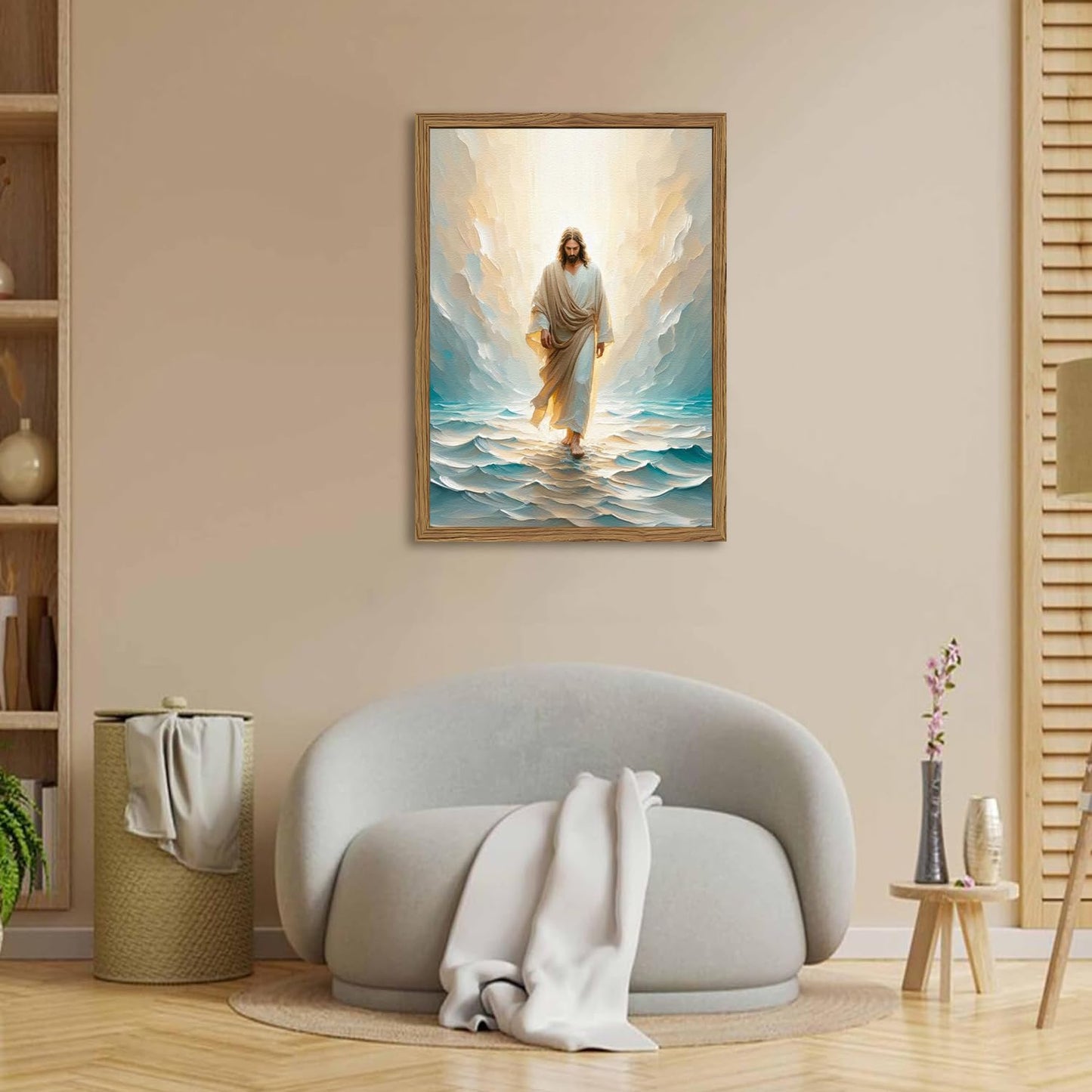 Framed 3D Textured Jesus Embracing Woman Wall Art, Jesus Hugging Woman Wall Decor Hand Drawn Sandstone Religious Christian Bible Painting Pictures for Bedroom Living Prayer Room 12x16 in Wood Framed BST202