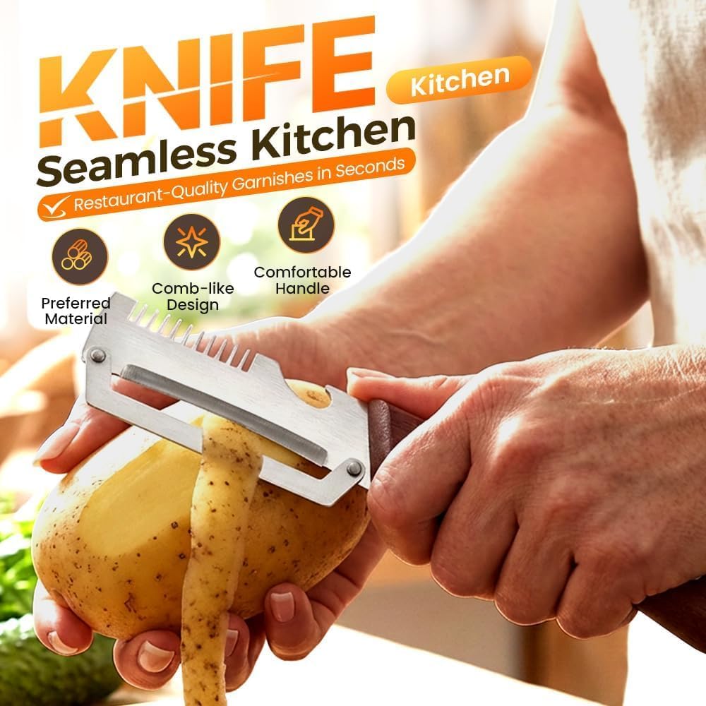 1 Pack New Multifunctional Vegetable Peeler with Wooden Handle and Bottle Opener, Stainless Steel Peeler for Kitchen, Multi Functional Vegetable Peeler for Fruit Potato Carrot Pumpkin Zucchini BST326L