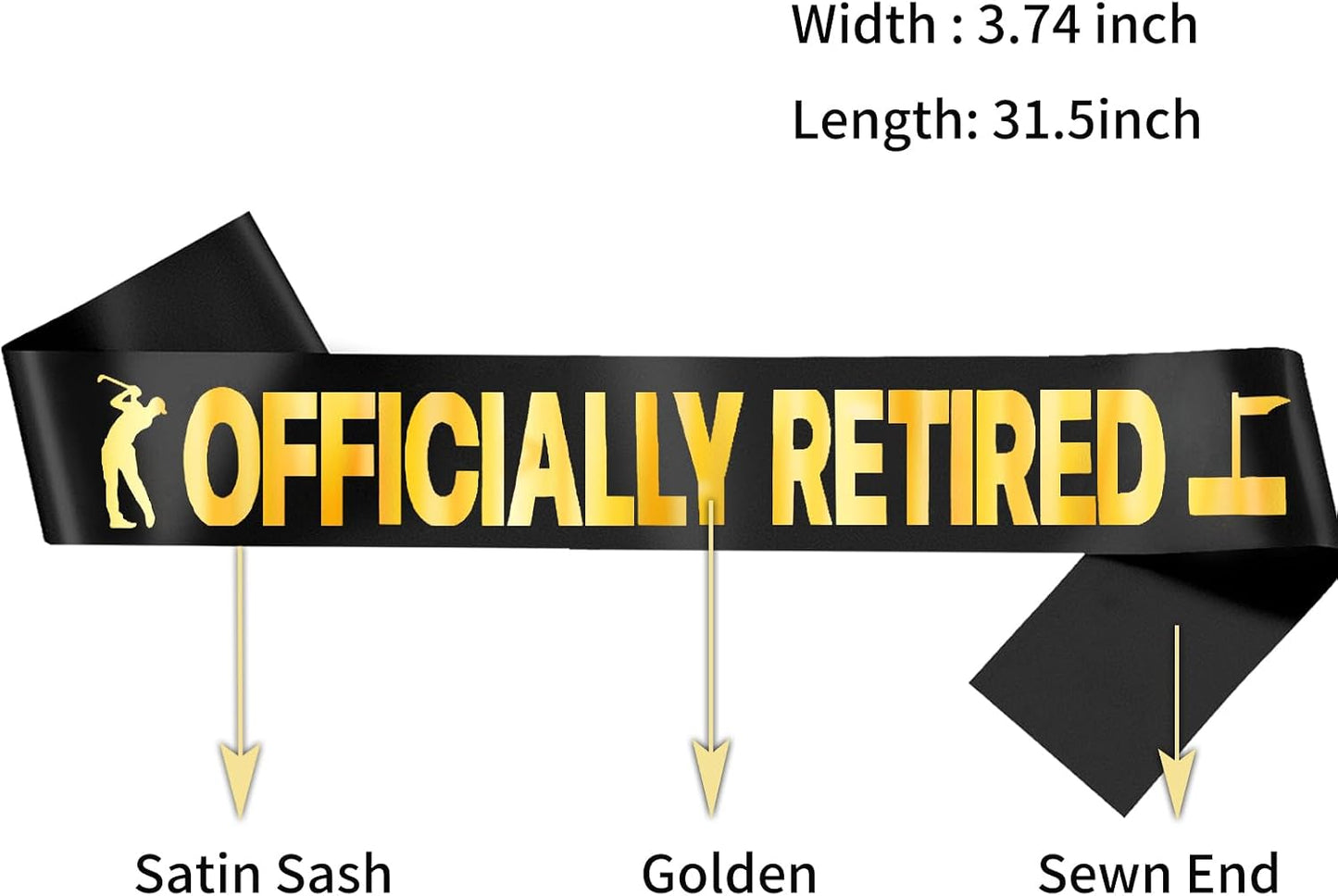 Officially Retired Sash - Elegant Black Fabric with Gold Lettering, Retirement Party Accessories for Women, Man, Retiree Celebration, Gift for Coworkers BST220