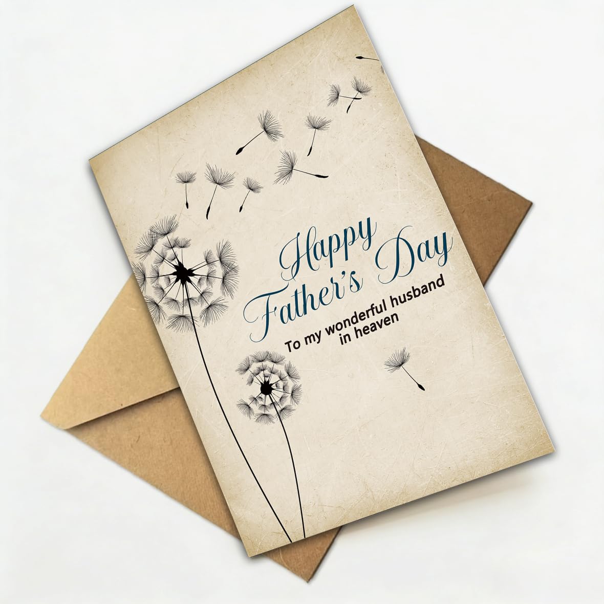 Memorial Fathers Day Card for Husband, Fathers Day Card for Husband in Heaven, Sympathy Fathers Day Gift, with Kraft Envelope and Gold Seal Sticker BST220