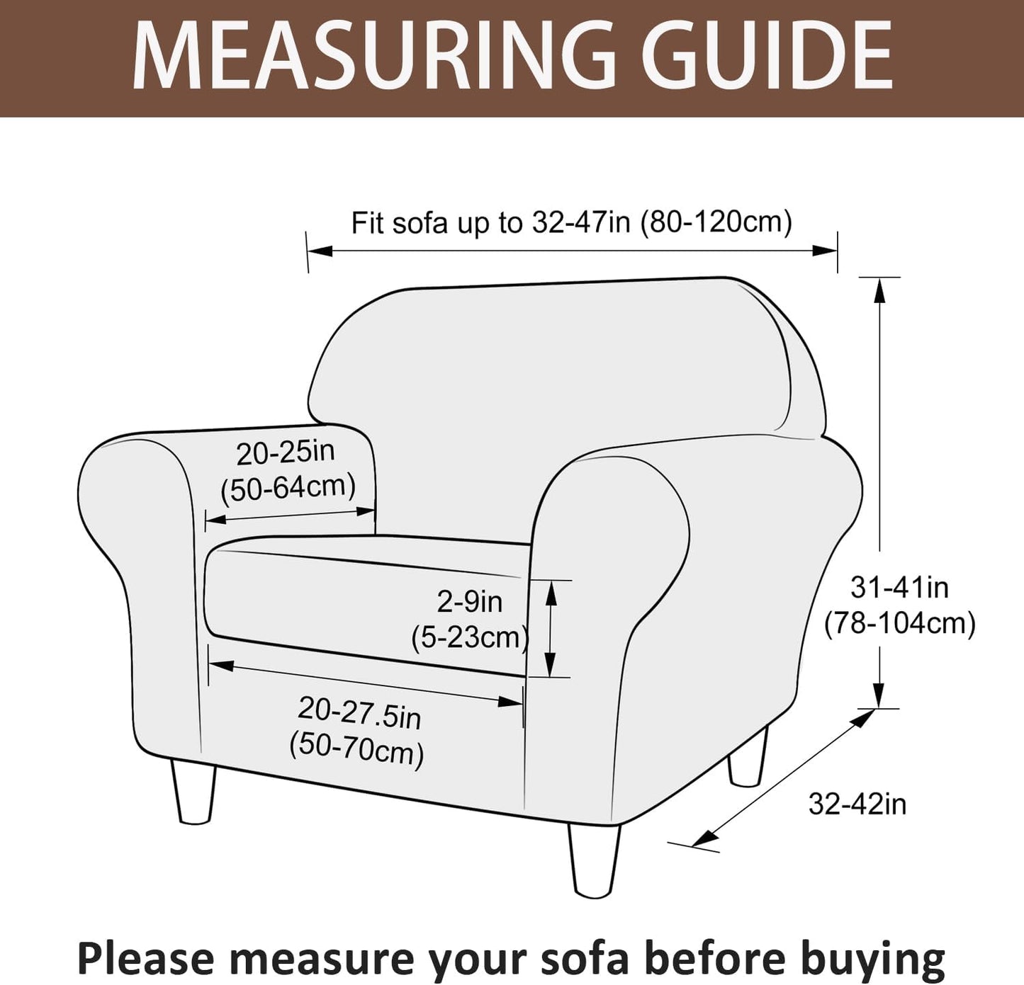 Velvet Loveseat Couch Covers for 2 Cushion Couch Sofa - High Stretch 3 Pieces Washable Furniture Protector with Elastic Bottom for Kids,Pets (Brown, Armchair (1 Cushion)) WN420