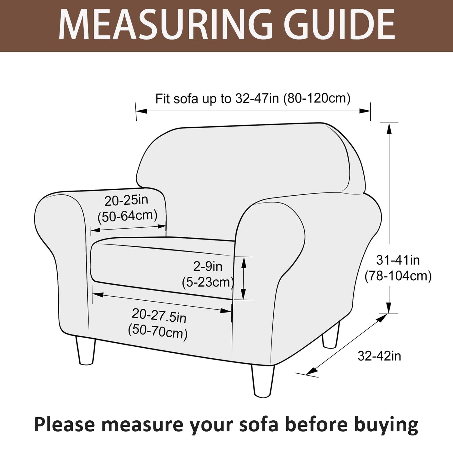 Velvet Loveseat Couch Covers for 2 Cushion Couch Sofa - High Stretch 3 Pieces Washable Furniture Protector with Elastic Bottom for Kids,Pets (Brown, Armchair (1 Cushion)) WN420