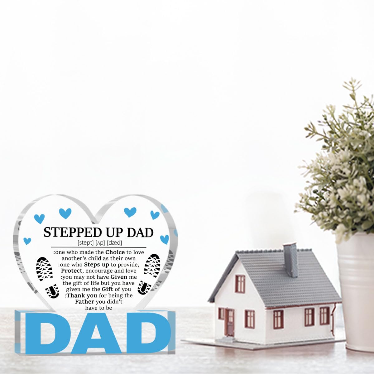 Fathers Day Bonus Dad Gifts Best Stepdad Gifts from Stepdaughter Stepson Funny Birthday Gift for Stepfather Heart Acrylic Sign Decor 4 X 4 Inches BST202