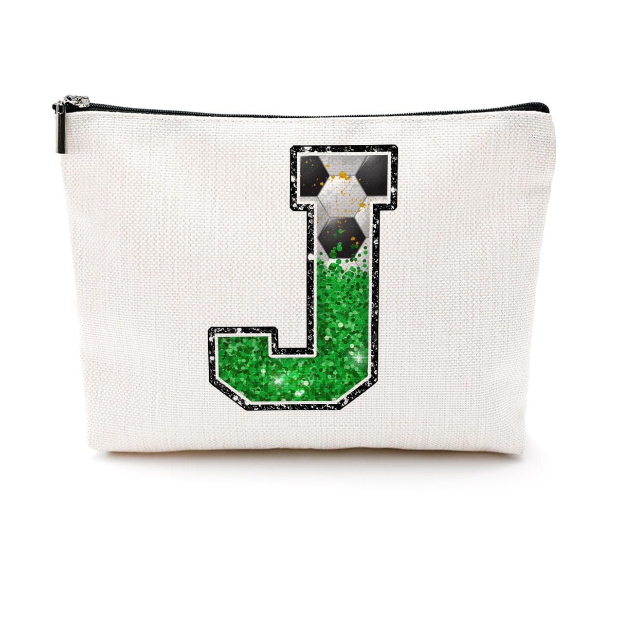 Soccer Gifts Initial Makeup Bag Soccer Girl Gifts Cosmetic Bag Letter D | Monogrammed Zipper Pouch Soccer Accessories for Girls Women Player Coaches Friend Graduation Birthday Gifts BST202