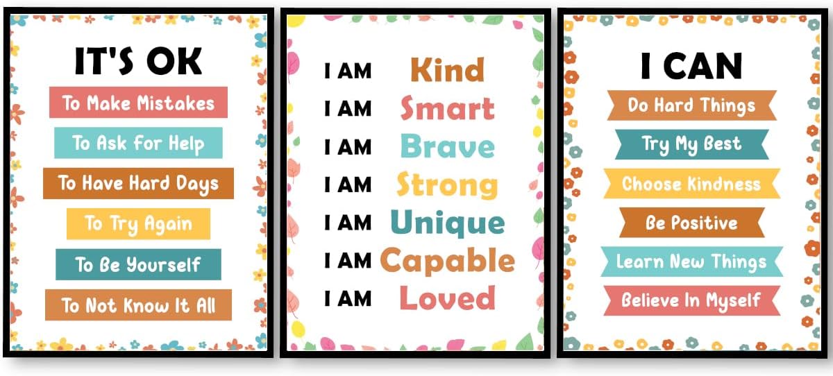 Positive Affirmations Posters for Kids,Inspirational Posters Prints Wall Art for Classroom Nursery Kids Room Home 11x14 Inch Unframed Set of 3 WN420
