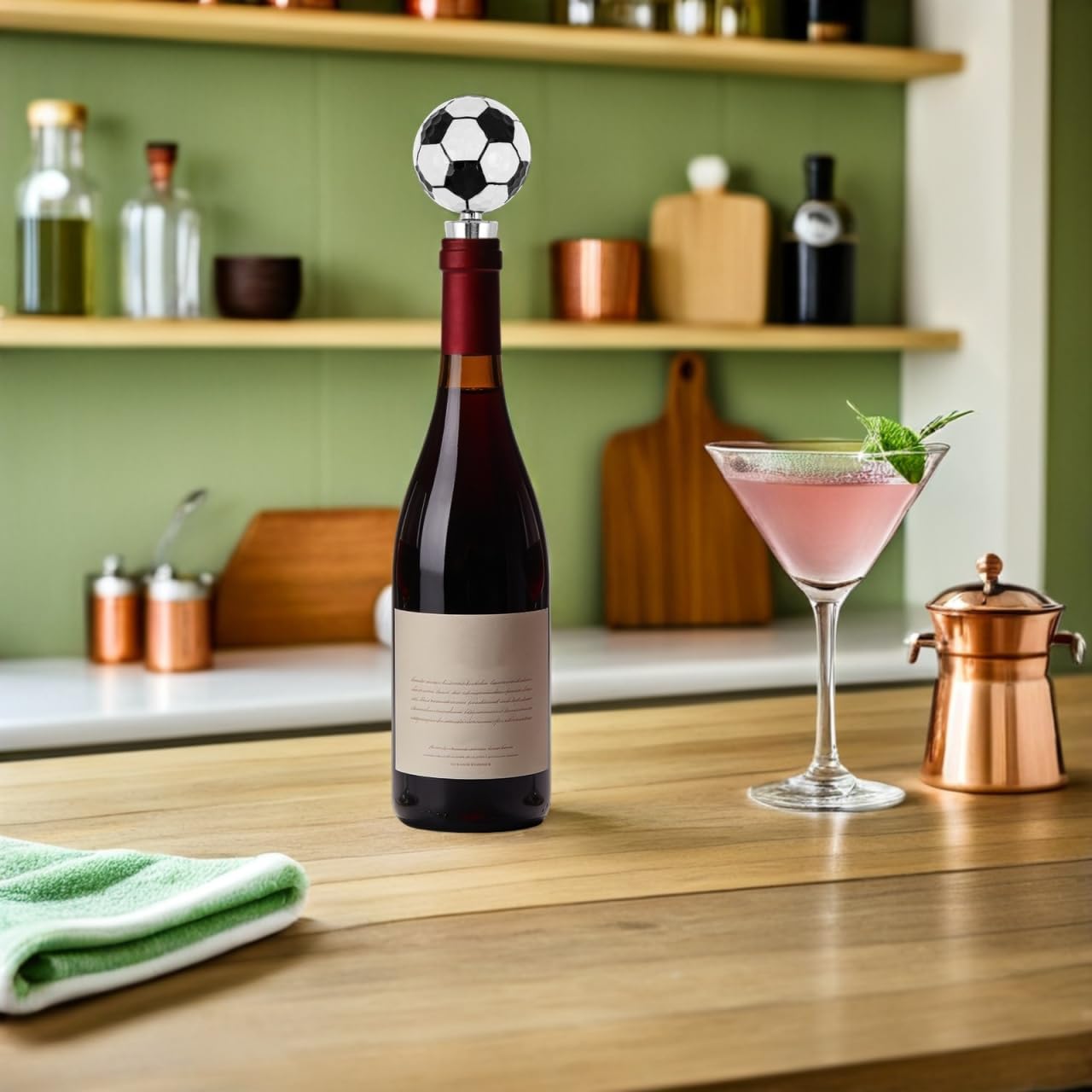 1 Ball Wine Stopper - Decorative Silicone And Alloy Bottle Sealer For Red Sparkling Drinks Novelty Sports Gift Preserver For Home Party Bar Decor BST202