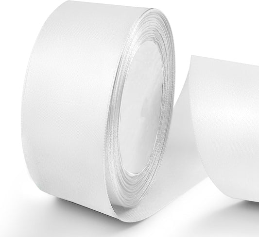 25 Yards 1.5 inch Satin Ribbon, Solid Color Fabric Ribbon Perfect for Gift Wrapping, Wedding, Handmade Bows, Floral Bouquets and Party Decoration(White) BST326L