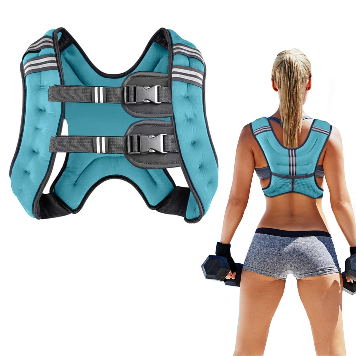 Prodigen Weighted Vest for Women and Men 8 12 16 20 25 30 Lbs with Reflective Stripe and Double Adjustable Buckle Straps Weight Vests for Strength Training, Jogging, Cardio, Weight Loss WN420