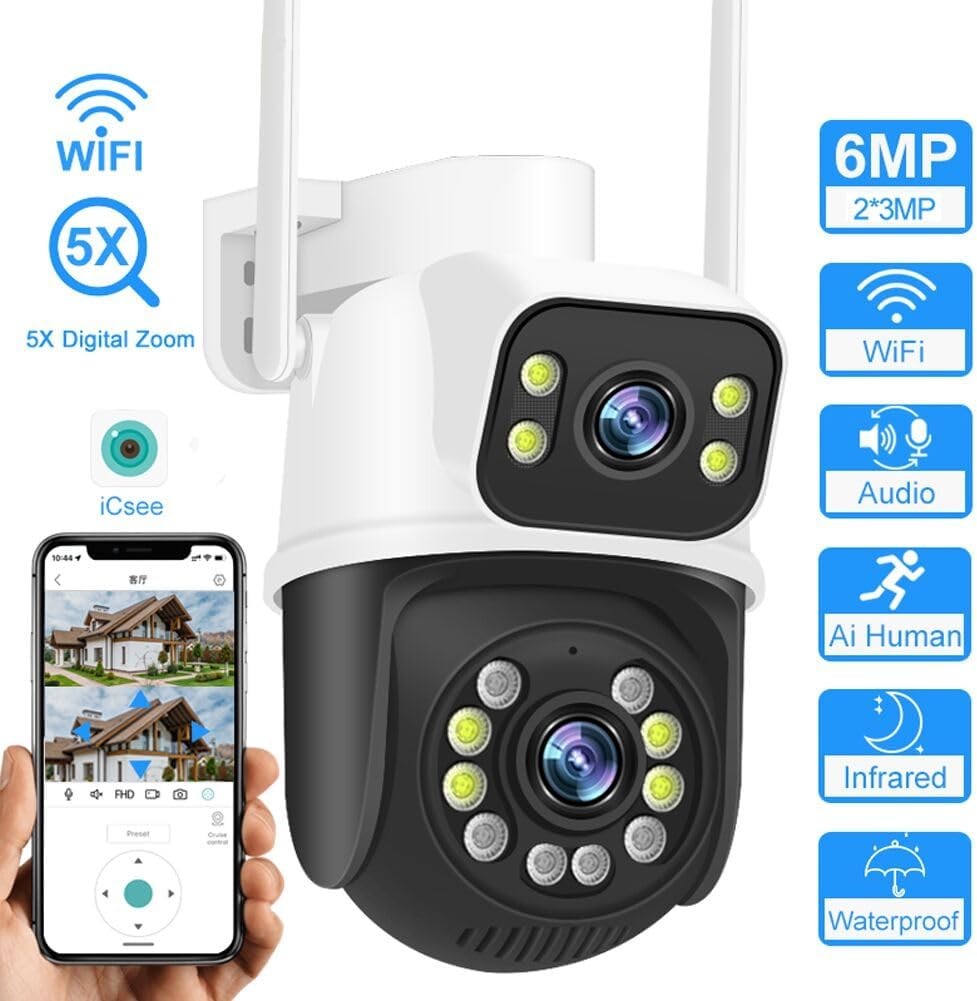 Wifi Smart Camera PTZ 2.4G/5G WiFi Outdoor security wireless 2X3MP Dual Lens 80