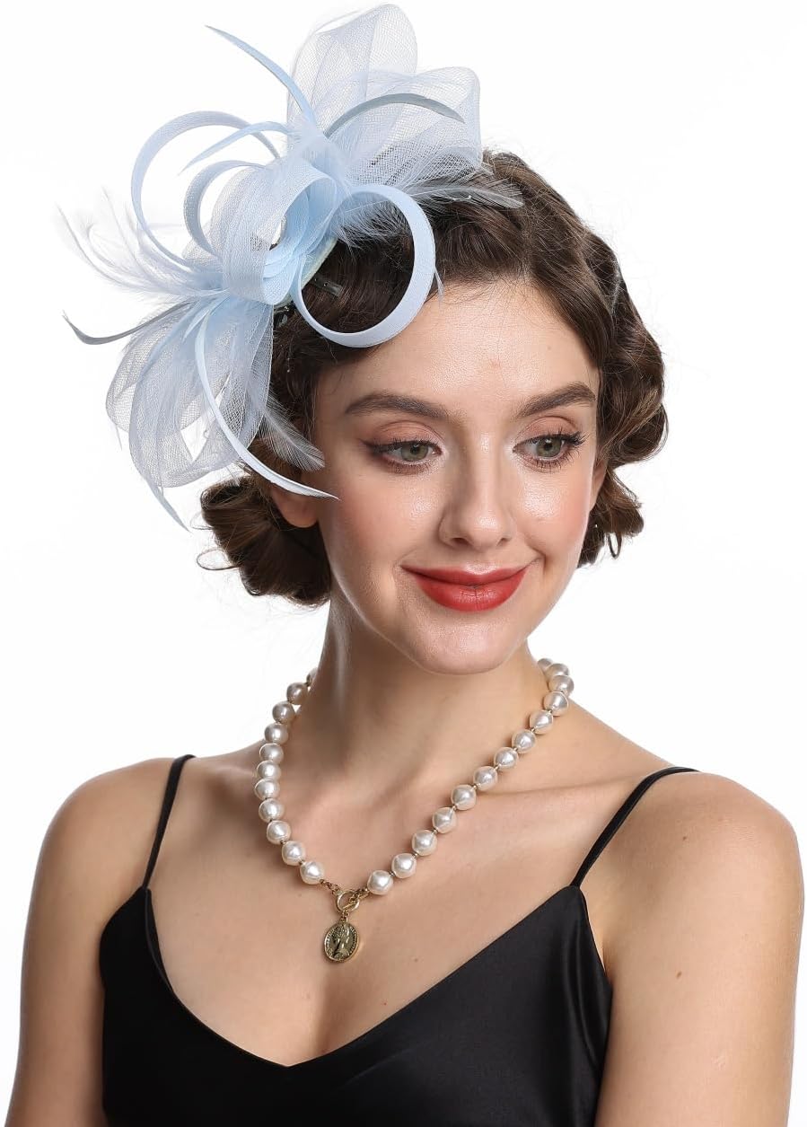 SAFERIN Fascinators Hat Flower Mesh Ribbons Feathers on a Headband and a Clip Tea Party Headwear for Girls and Women WN420