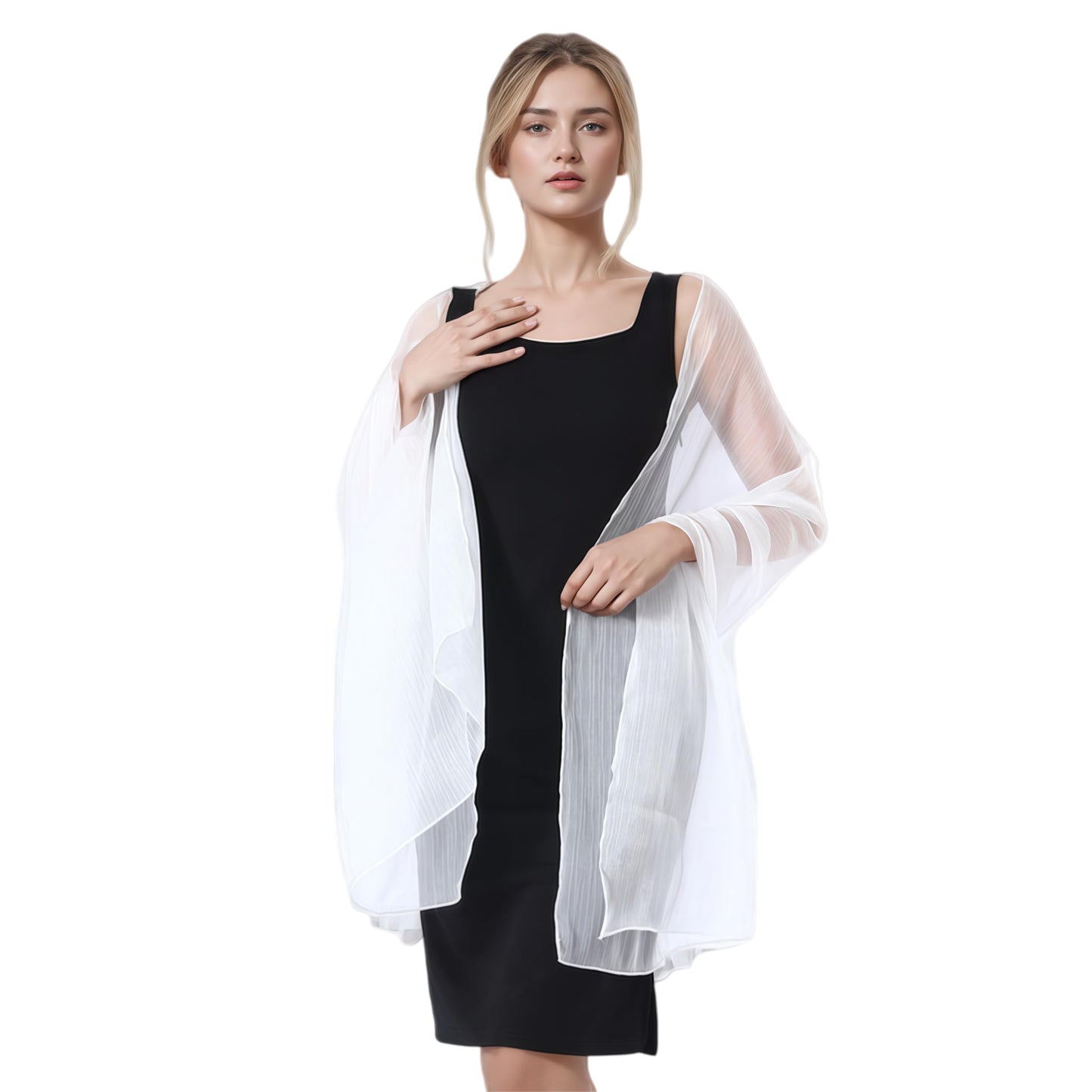 Women Sheer Crepe Shawl - Lightweight Soft Shimmer Wrap for Evening Party, Travel & Festival - Versatile Elegant WN420
