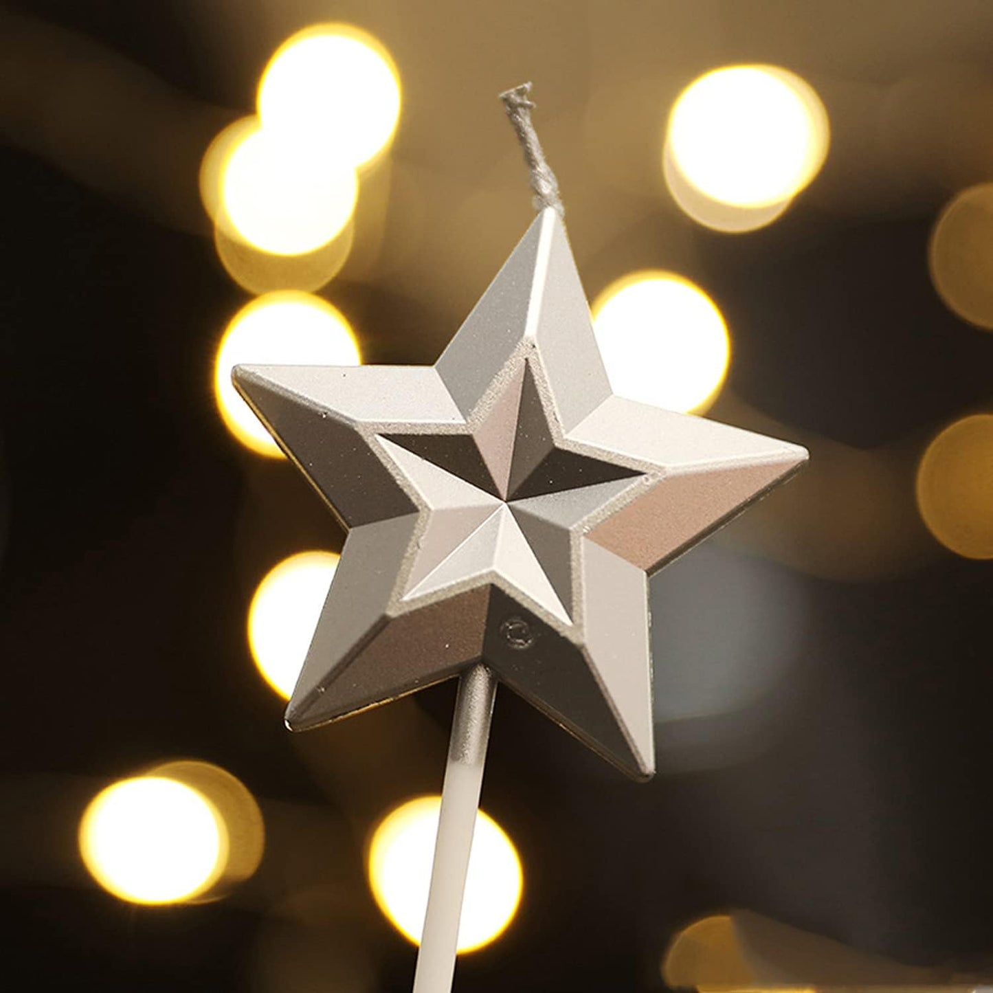 Star Shaped Birthday Candle,Metallic Multicolor 3D Design Cake Candles,Creative Fun Long Thin Wedding Birthday Candles Set,Party Supplies,Cake Decoration (Silver) BST326L