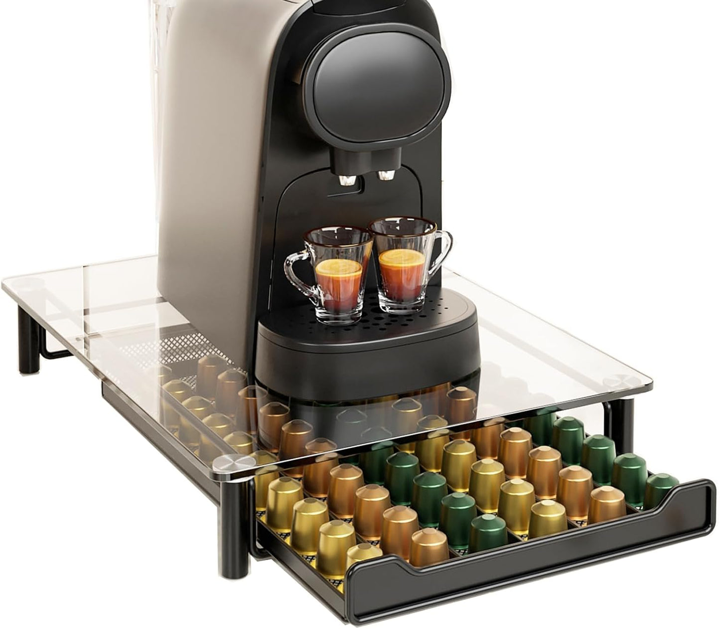 SEVENLINE Crystal Tempered Glass Coffee Pod Storage Drawer Compatible with Nespresso OriginalLine Capsules Holder 60 Original Line Pods Holds Kitchen Organizer BST220