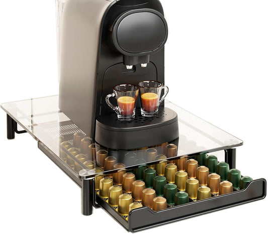 SEVENLINE Crystal Tempered Glass Coffee Pod Storage Drawer Compatible with Nespresso OriginalLine Capsules Holder 60 Original Line Pods Holds Kitchen Organizer BST220