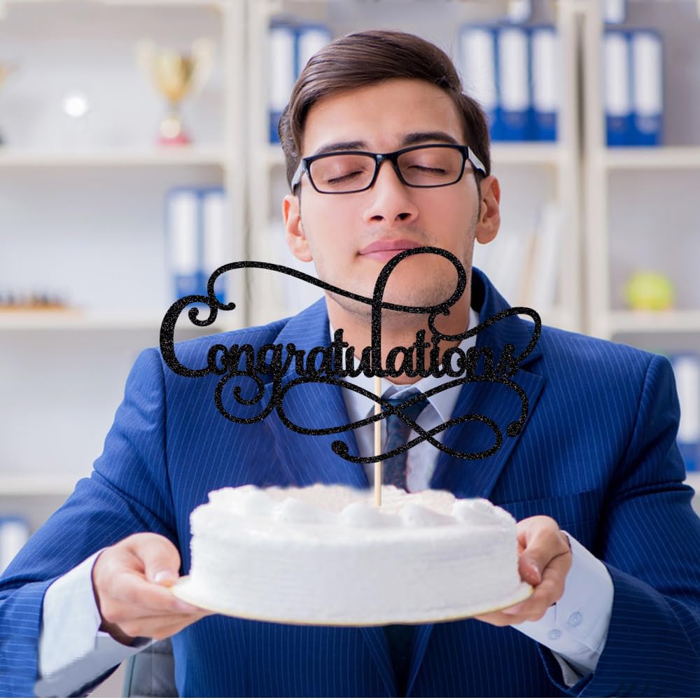 Congratulations Cake Topper,Congratulations 2026 Graduation | Cake Topper,Graduation, Wedding, Retirement, Birthday, Anniversary, Celebration Party Decorations Supplies (Black Gold) BST202