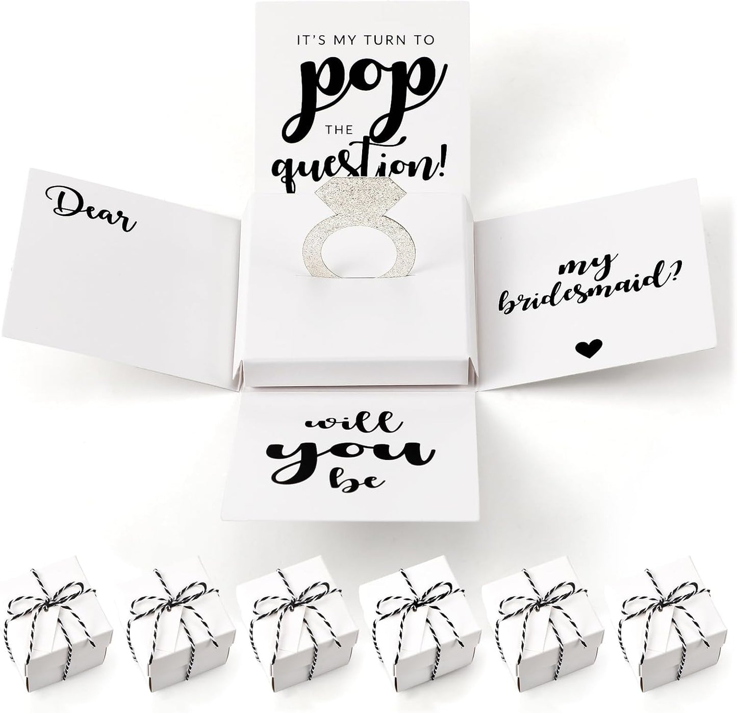 Resurhang 6 Pack Bridesmaid Proposal Wedding Gift Box with Ring Necklace Holder Foldable Gift Box with Twine Will You Be My Maid of Honor Bridesmaid Proposal Bridal Shower Wedding Supplies BST202