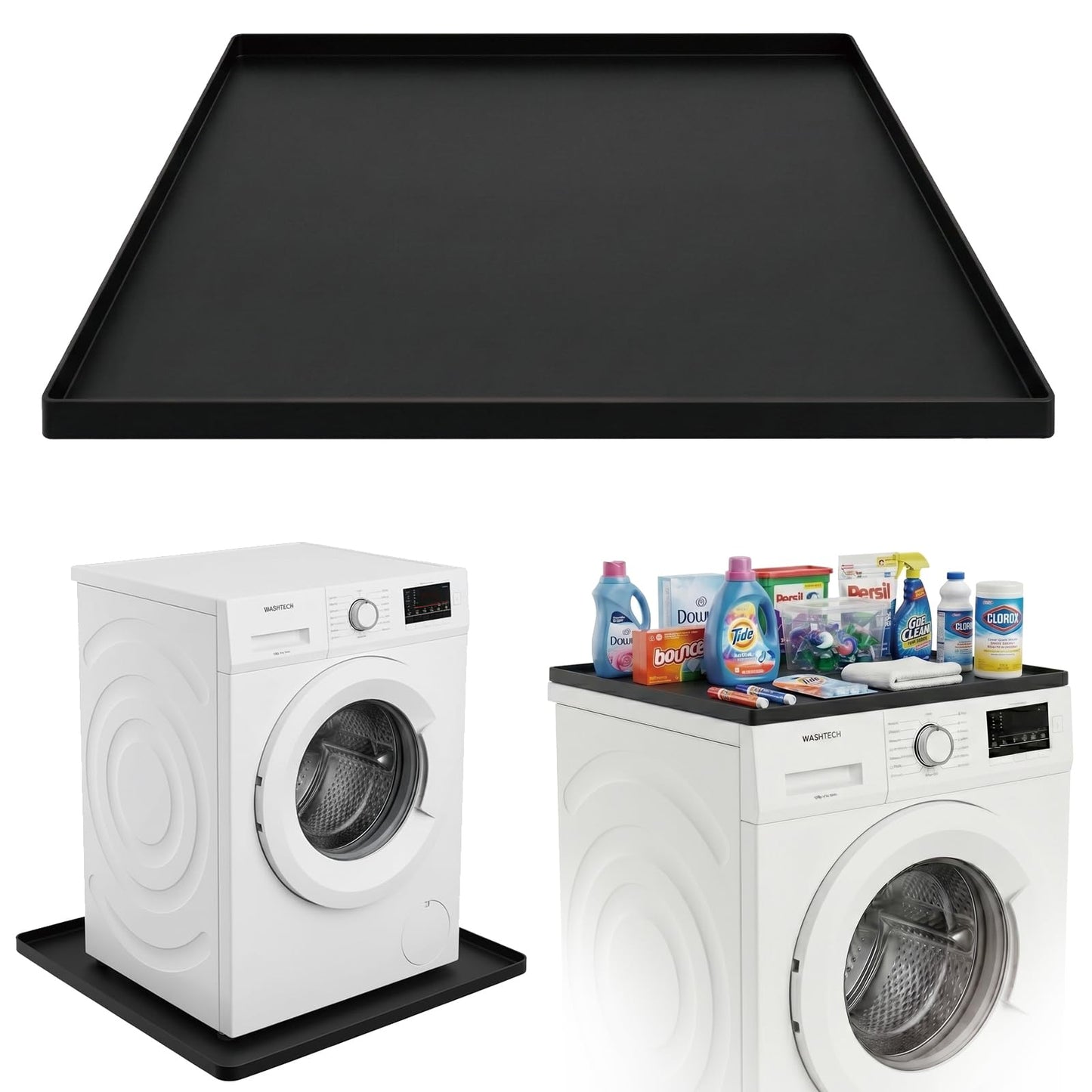 27 x 27 Inch Washing Machine Drain Pan, Silicone Washer Pan, Grey | 2cm Raised Waterproof Edge, Washer and Dryer Mat for Floor Protection, Fits Compact Washers Up to 3.5 Cu.Ft. BST220
