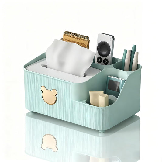 Multifunctional Tissue Box Cover with Storage,Square Tissue Box Holder and Remote Box,Modern Cube Tissue Cover Bedside Organizer for Nightstand End Table. BST220