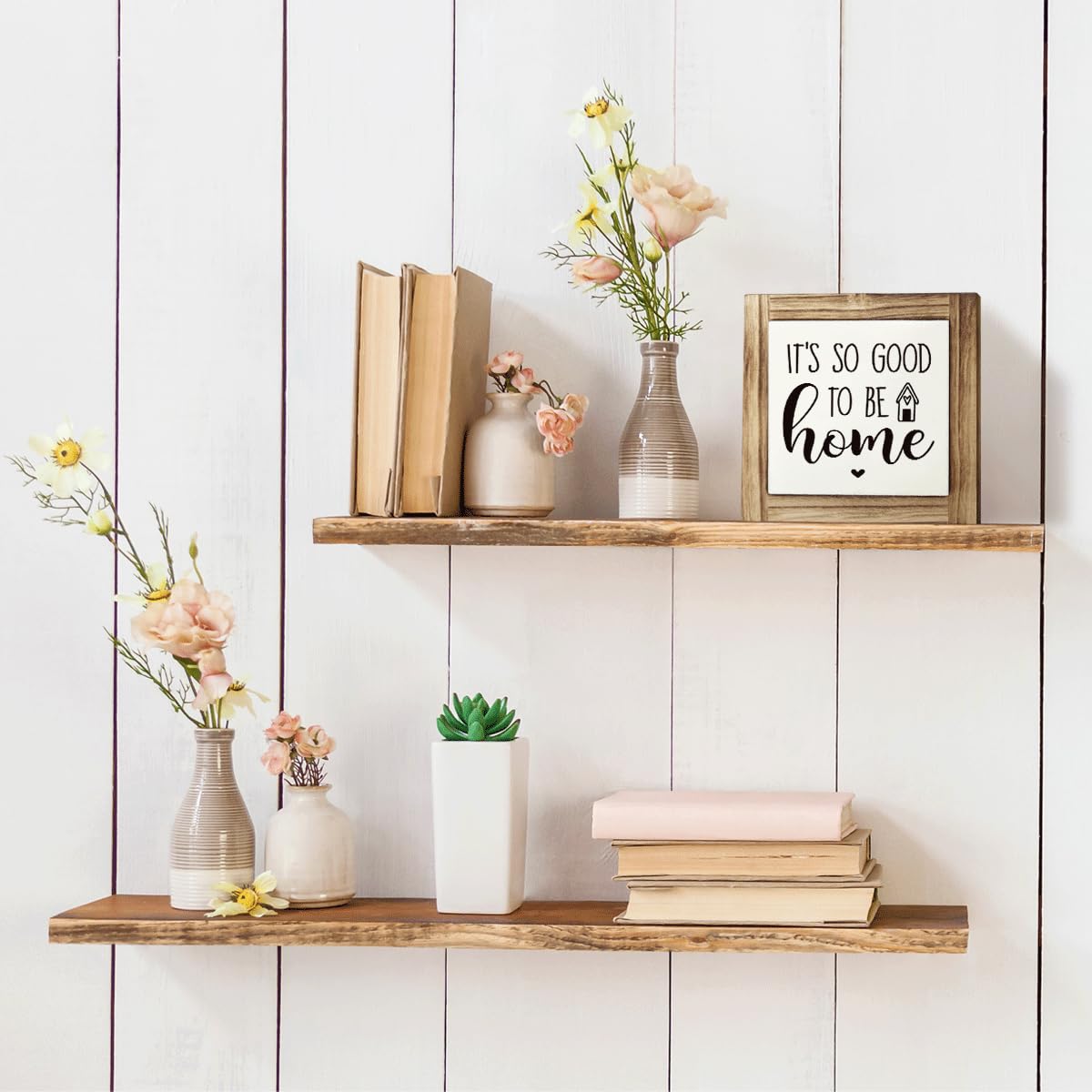 Homes Decor Signs, Decorative Wooden Box Sign, Farmhouse Decors for Living Room, Bedroom, Kitchen, New Home Decor, Shelf Counter Decoration, Home Sweet Home Sign, 5.9×5.9 inches BST220