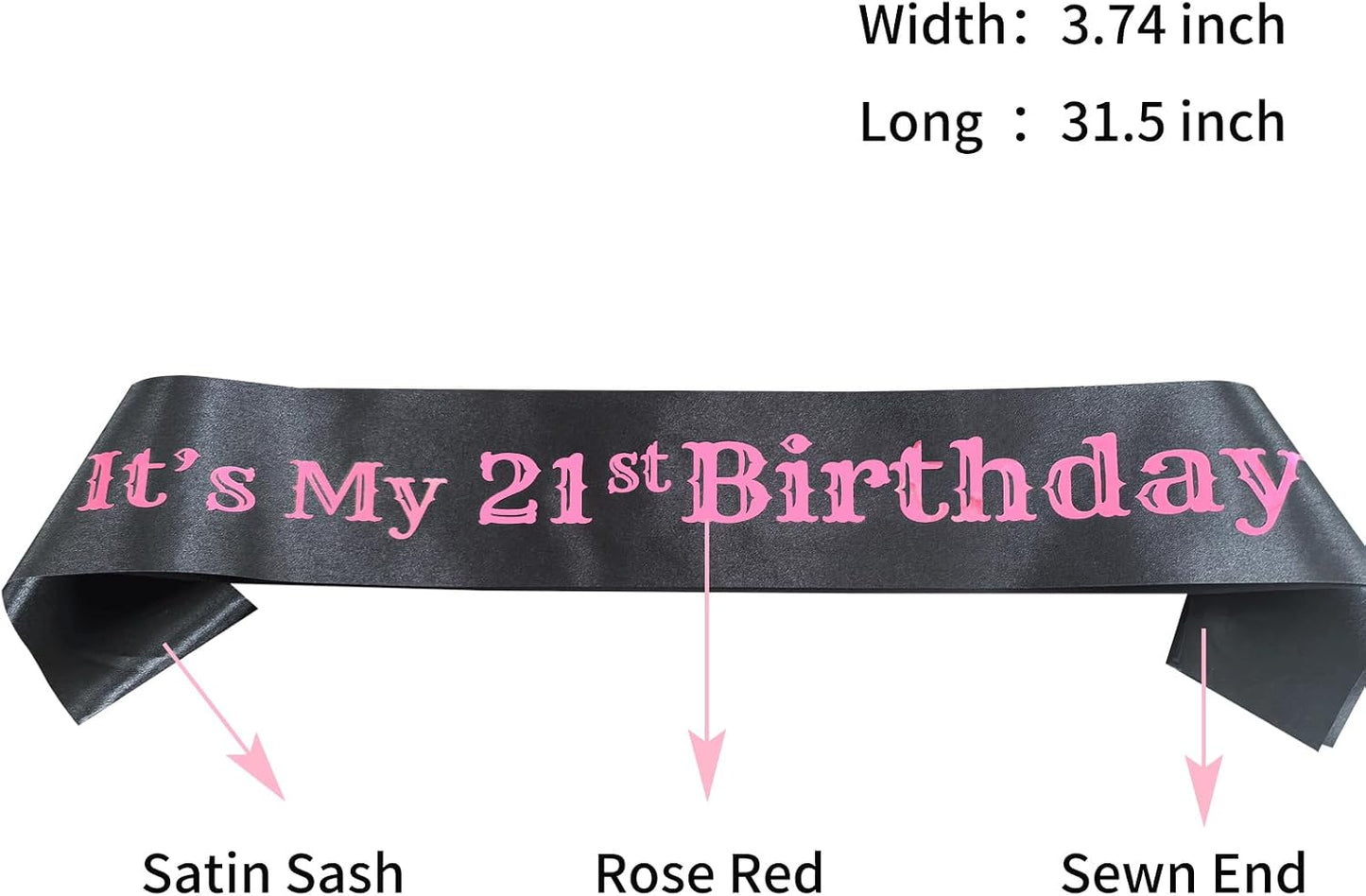 It's My 21st Birthday Sash for Women, Funny Black 21st Birthday Sash with Hot Pink Foil Letters for 21st Birthday Party Decorations Supplies Favors, Gifts for Girls (Black + Pink) BST202