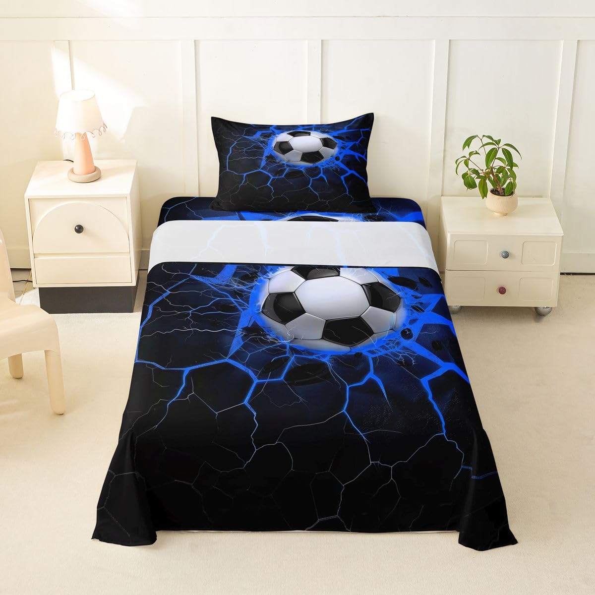 Erosebridal Gridiron Sheet Set Sports Ball Game Sheets Twin for Boys Girls Rugby Competition Game Bed Sheets Set, Football Themed Bedding Set with 1 Pillowcase BST326H