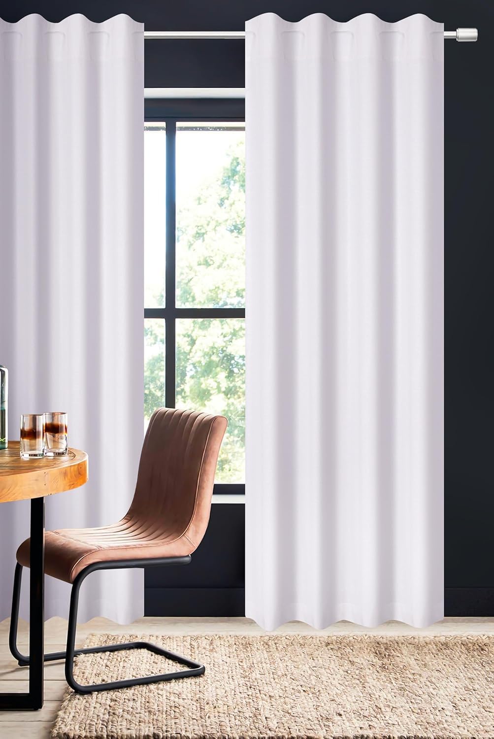 Bedding Craft Curtains 63 Inch Length - White Poly Cotton Slub Drapes with Tab Top, Set of 2, Ideal for Bedroom, Living Room, and Office_ 50x63 inch BST220